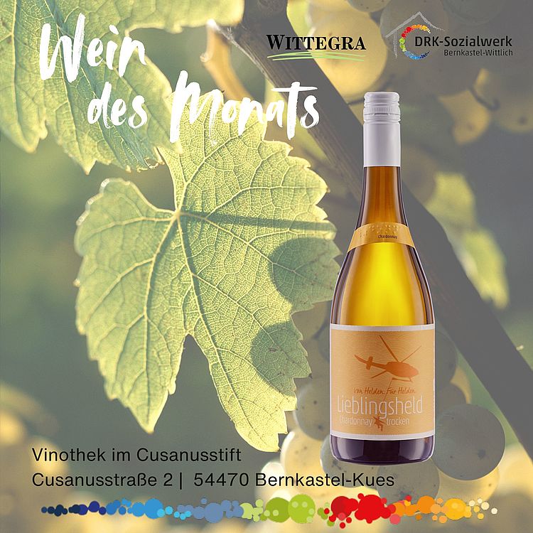 Eine Flasche des Chardonnays. Dieser ist Wein des Monats im März 2026.